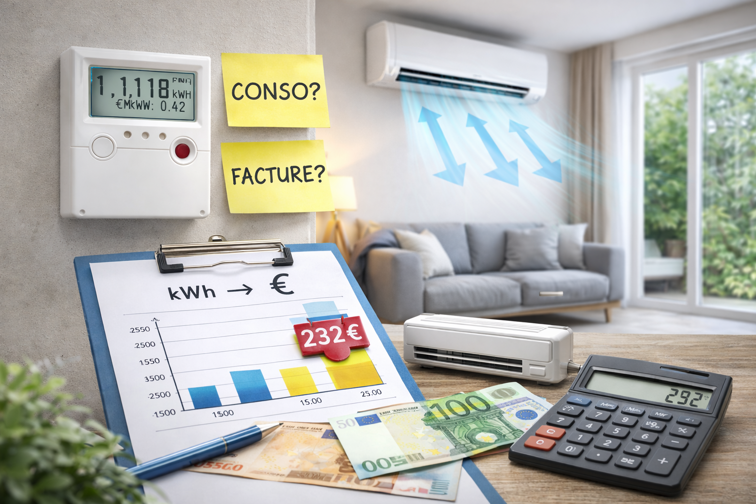 Consommation airco : combien ça coûte vraiment (kWh → €) + exemples