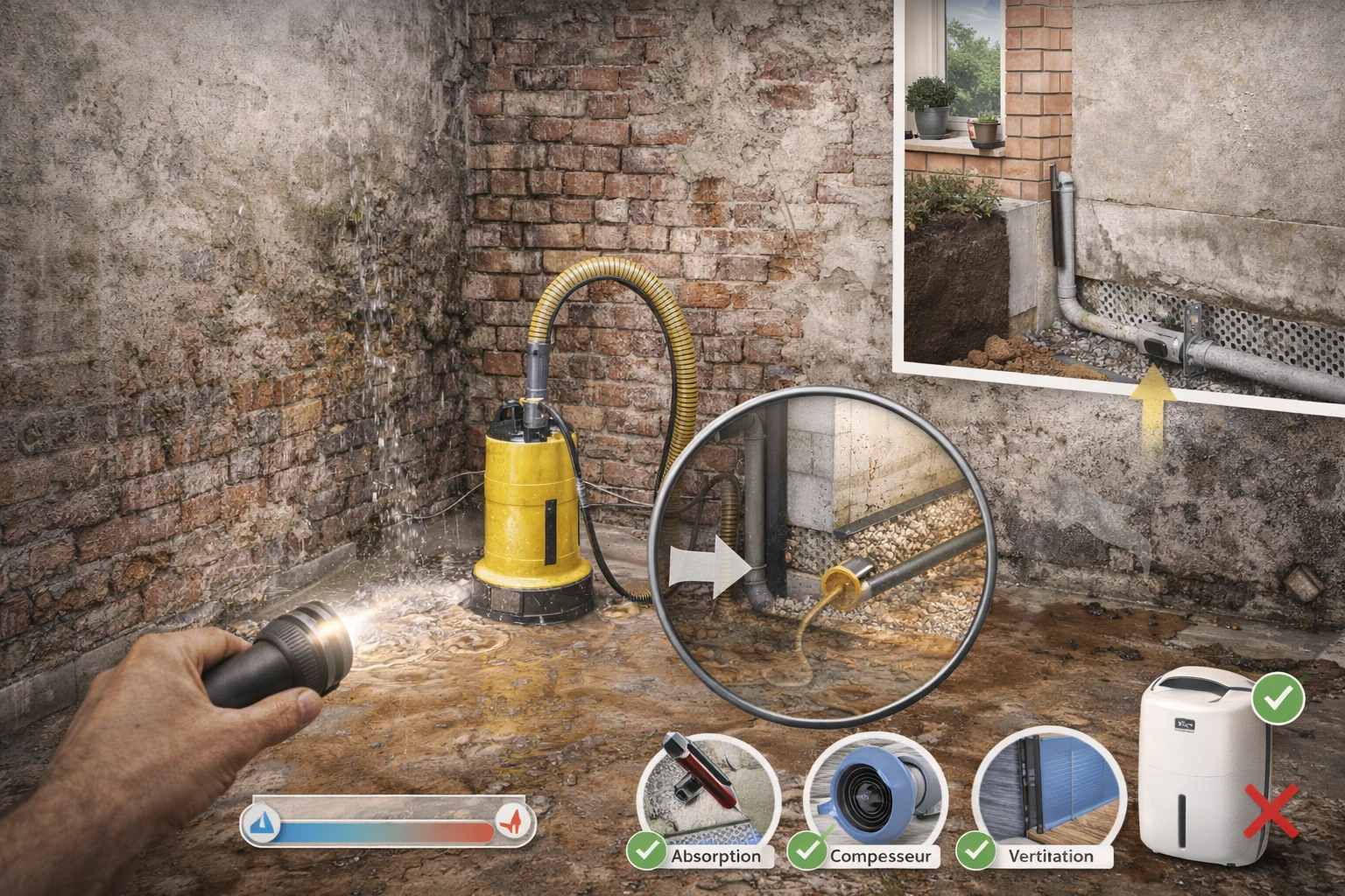 Humidité en cave : drainage, cuvelage, ventilation — quelles solutions ?